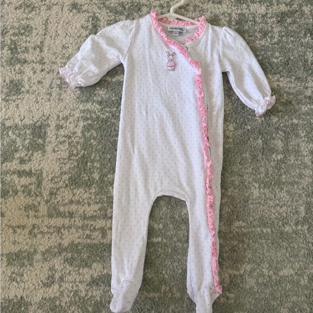 Magnolia Baby Bunny White and Pink Kids One Piece Bodysuit Easter
